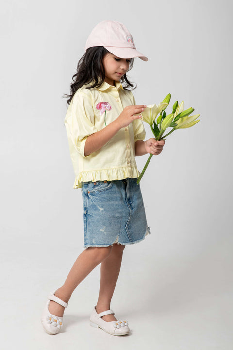 Pre-Order: LEMON YELLOW SHIRT WITH FLOWER EMBROIDERY