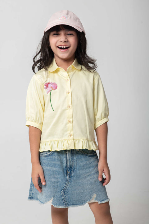 Pre-Order: LEMON YELLOW SHIRT WITH FLOWER EMBROIDERY