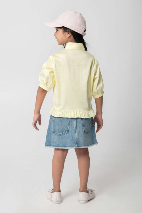 Pre-Order: LEMON YELLOW SHIRT WITH FLOWER EMBROIDERY