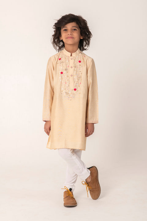Pre-Order: NECK EMBROIDERY KURTA IN GOLDEN COLOUR