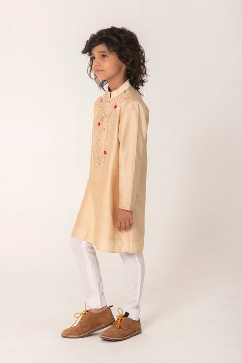 Pre-Order: NECK EMBROIDERY KURTA IN GOLDEN COLOUR