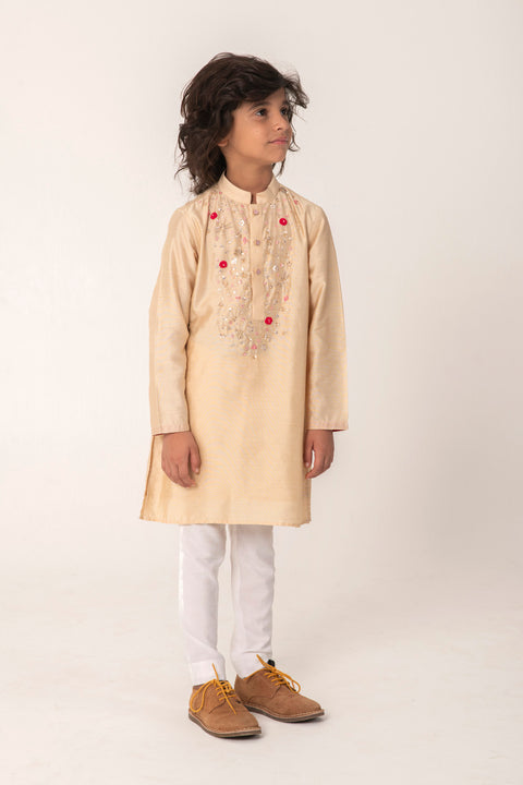 Pre-Order: NECK EMBROIDERY KURTA IN GOLDEN COLOUR