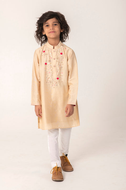 Pre-Order: NECK EMBROIDERY KURTA IN GOLDEN COLOUR