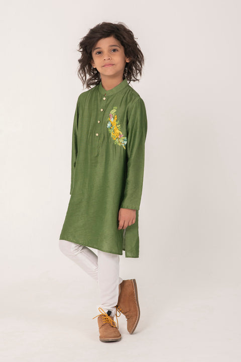 Pre-Order: CHEST MOTIF GREEN KURTA