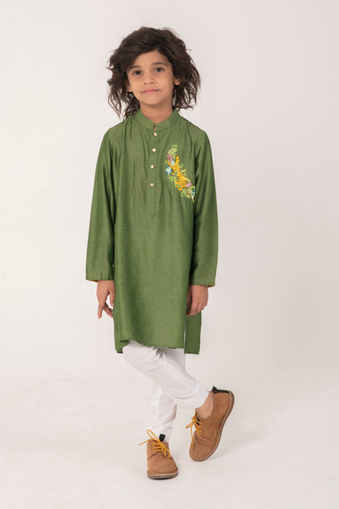 Pre-Order: CHEST MOTIF GREEN KURTA