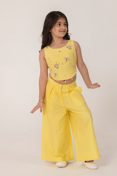 Pre-Order: YELLOW  COORD SET WITH CUTE INSECT EMBROIDERY