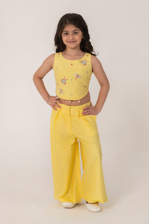 Pre-Order: YELLOW  COORD SET WITH CUTE INSECT EMBROIDERY
