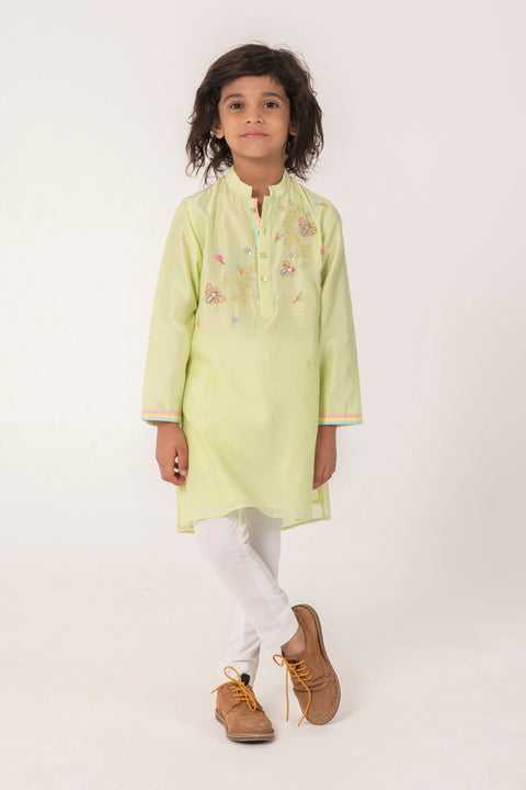 Pre-Order: BEE HIVE EMBROIDERED KURTA IN FRESH GREEN COLOUR