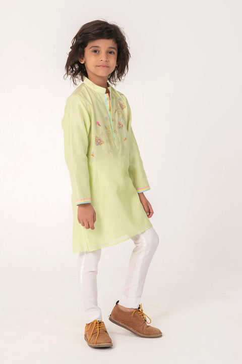 Pre-Order: BEE HIVE EMBROIDERED KURTA IN FRESH GREEN COLOUR