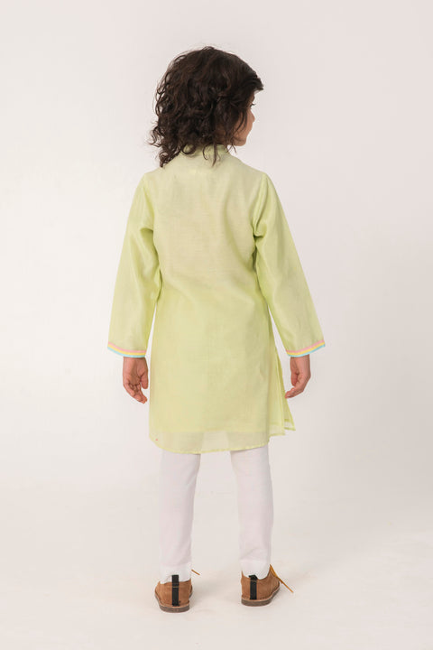 Pre-Order: BEE HIVE EMBROIDERED KURTA IN FRESH GREEN COLOUR