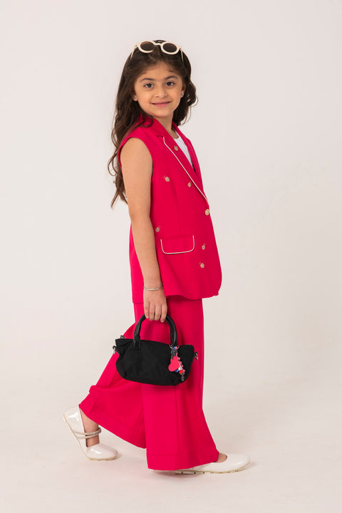 Pre-Order: BRIGHT PINK BLAZER SET WITH LADYBUG EMBELLISHMENT AND TAILORED PANTS