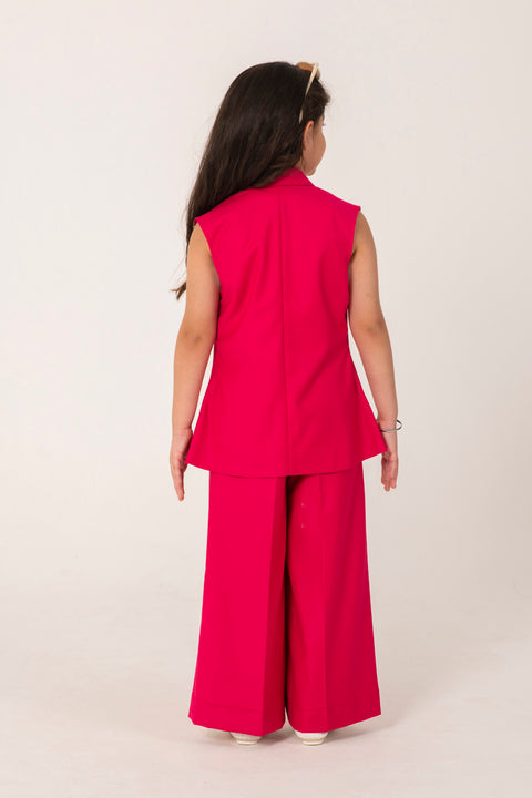 Pre-Order: BRIGHT PINK BLAZER SET WITH LADYBUG EMBELLISHMENT AND TAILORED PANTS