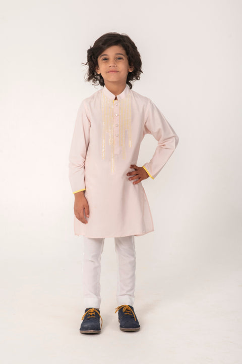 Pre-Order: NECK EMBROIDERY KURTA IN GOLDEN COLOUR