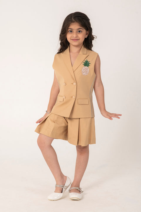 Pre-Order: BLAZER SET WITH FORMAL SHORTS EMBELLISHED WITH PINEAPPLE EMBROIDERY