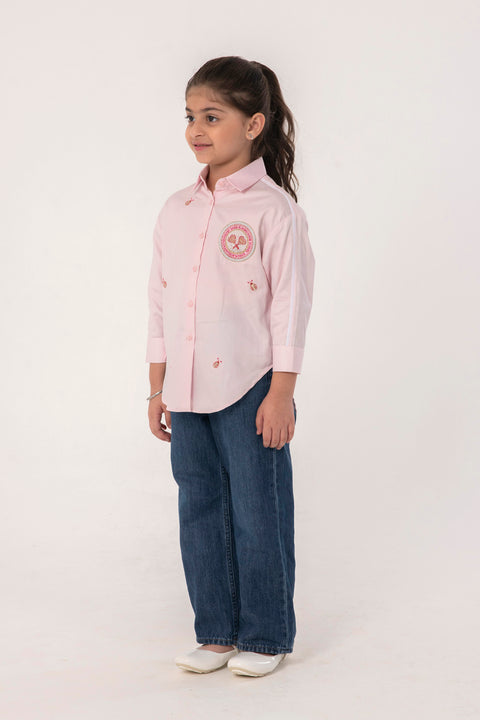 Pre-Order: PINK SHIRT WITH BADGE MOTIF EMBROIDERY