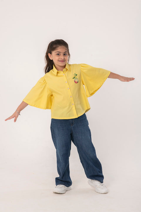 Pre-Order: PEAR EMBROIDERED SHIRT WITH BELL SLEEVES