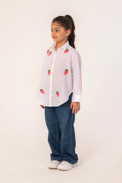 Pre-Order: STRAWBERRY EMBROIDERED SHIRT DRESS