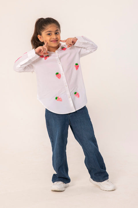 Pre-Order: STRAWBERRY EMBROIDERED SHIRT DRESS