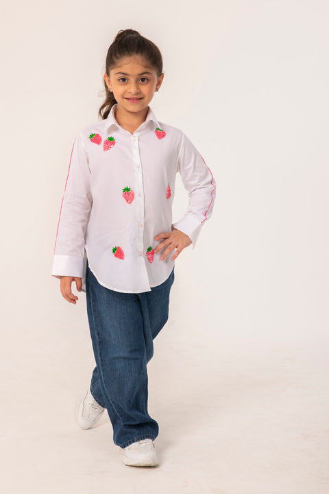 Pre-Order: STRAWBERRY EMBROIDERED SHIRT DRESS