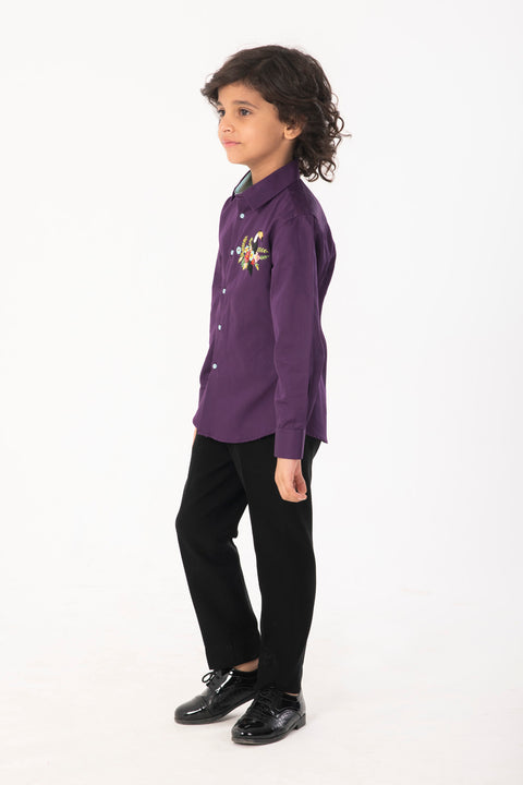 Pre-Order: PURPLE SHIRT WITH TOUCAN BIRD EMBROIDERY