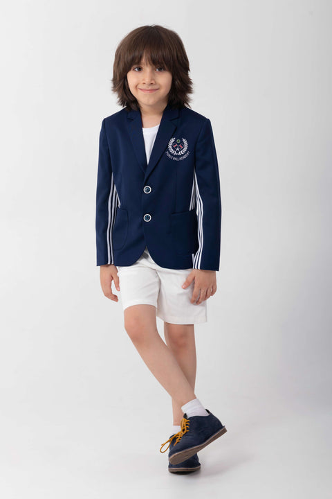 Pre-Order: SCHOOL BOY LOOK NAVY BLAZER WITH LOGO AND PIPING DETAIL