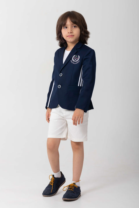 Pre-Order: SCHOOL BOY LOOK NAVY BLAZER WITH LOGO AND PIPING DETAIL