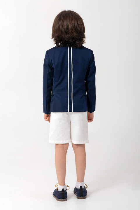 Pre-Order: SCHOOL BOY LOOK NAVY BLAZER WITH LOGO AND PIPING DETAIL
