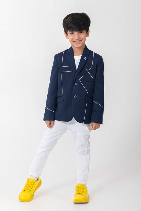 Pre-Order: GEOMETRIC PATTERN BLAZER WITH PIPING DETAILING