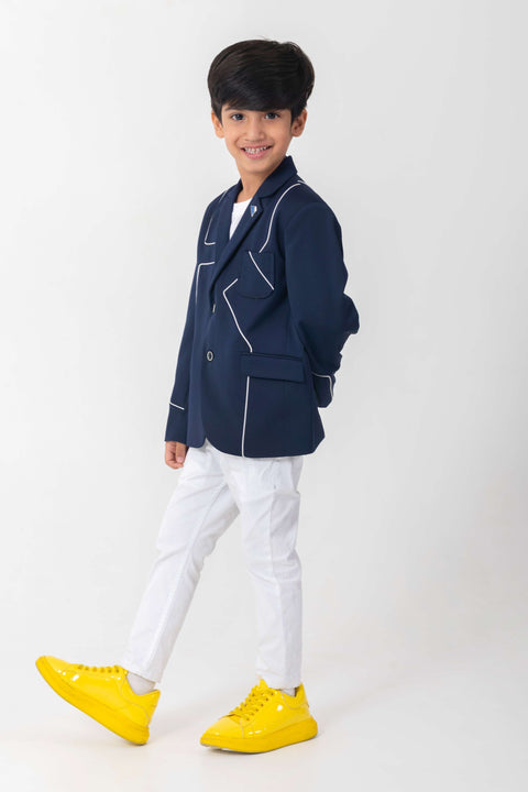 Pre-Order: GEOMETRIC PATTERN BLAZER WITH PIPING DETAILING