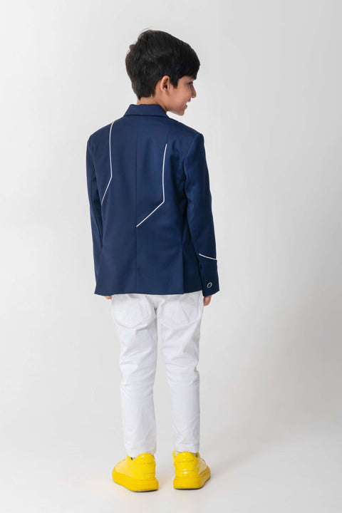 Pre-Order: GEOMETRIC PATTERN BLAZER WITH PIPING DETAILING