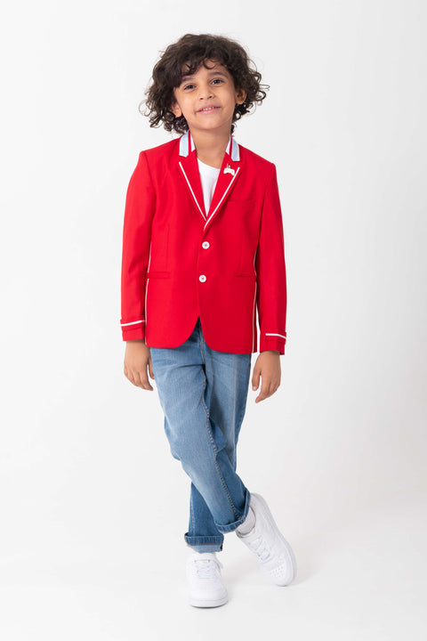 Pre-Order: RED BLAZER WITH CONTRAST DETAILING ON COLLAR