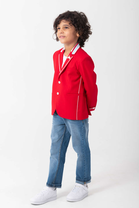 Pre-Order: RED BLAZER WITH CONTRAST DETAILING ON COLLAR