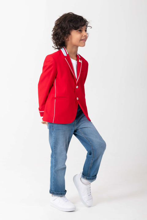 Pre-Order: RED BLAZER WITH CONTRAST DETAILING ON COLLAR