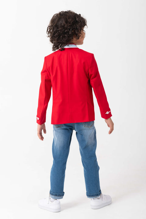 Pre-Order: RED BLAZER WITH CONTRAST DETAILING ON COLLAR