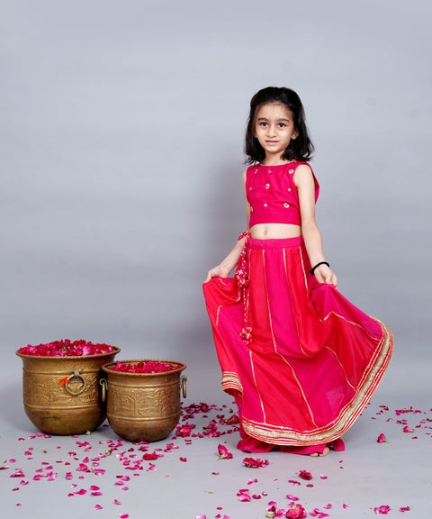 Pre-Order: Pink Chakri Lehenga Set