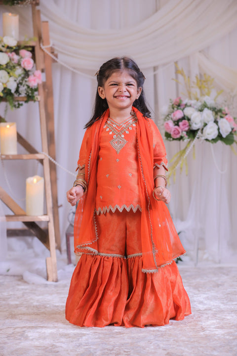 Pre-Order: Orange Tissue Sharara Set