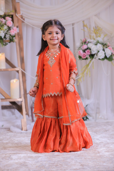 Pre-Order: Orange Tissue Sharara Set