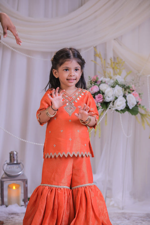 Pre-Order: Orange Tissue Sharara Set