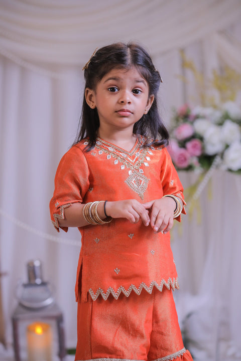 Pre-Order: Orange Tissue Sharara Set