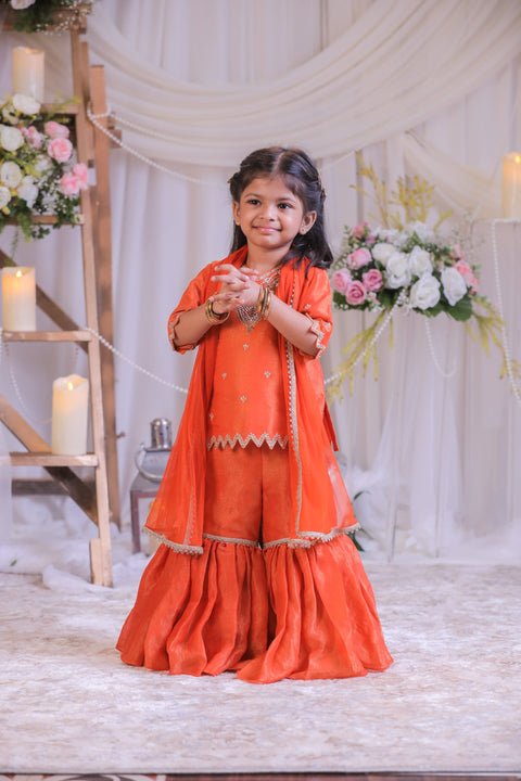 Pre-Order: Orange Tissue Sharara Set