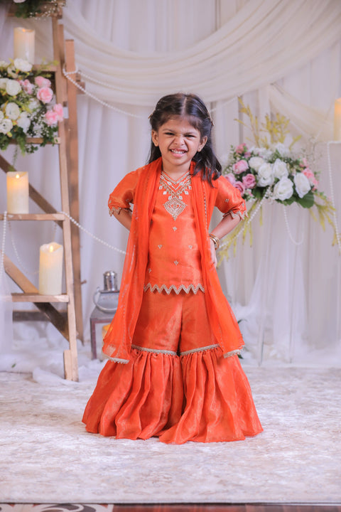 Pre-Order: Orange Tissue Sharara Set