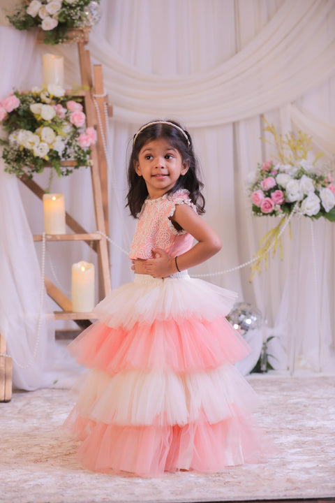 Pre-Order: Peach Pearl Frill Ghagra Set