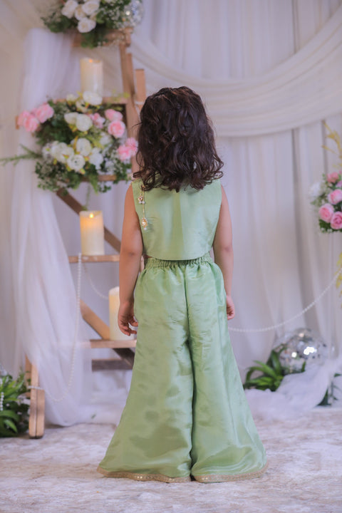 Pre-Order: Green Tissue Waistcoat Palazzo Set