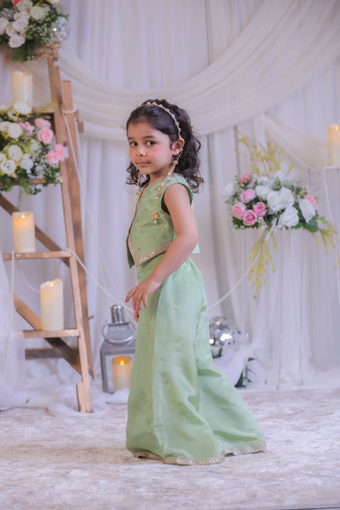 Pre-Order: Green Tissue Waistcoat Palazzo Set