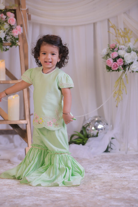 Pre-Order: Green Flower Sequins Sharara Set