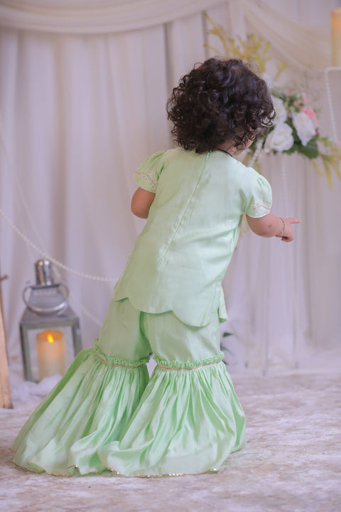 Pre-Order: Green Flower Sequins Sharara Set