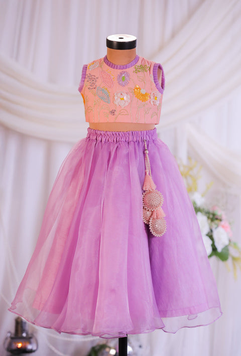 Pre-Order: Lilac Peach Emb Ghagra
