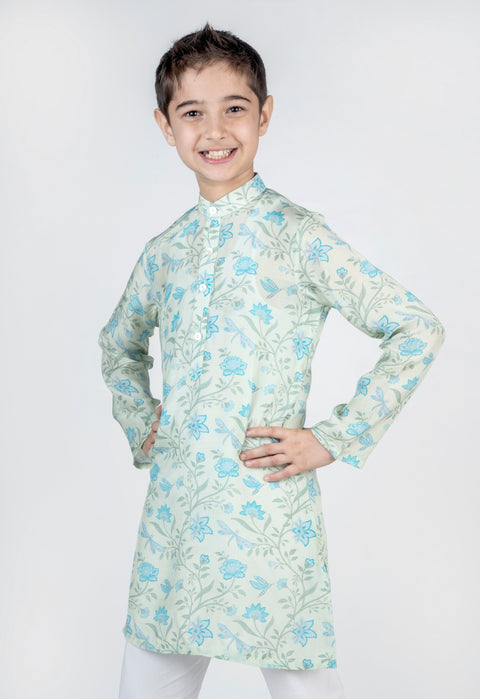 Pre-Order: Dragon Fly Green Jaal Printed Kurta