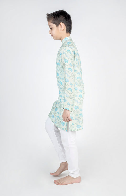 Pre-Order: Dragon Fly Green Jaal Printed Kurta