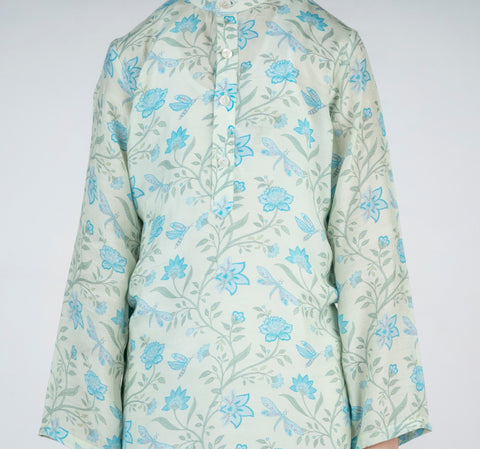 Pre-Order: Dragon Fly Green Jaal Printed Kurta